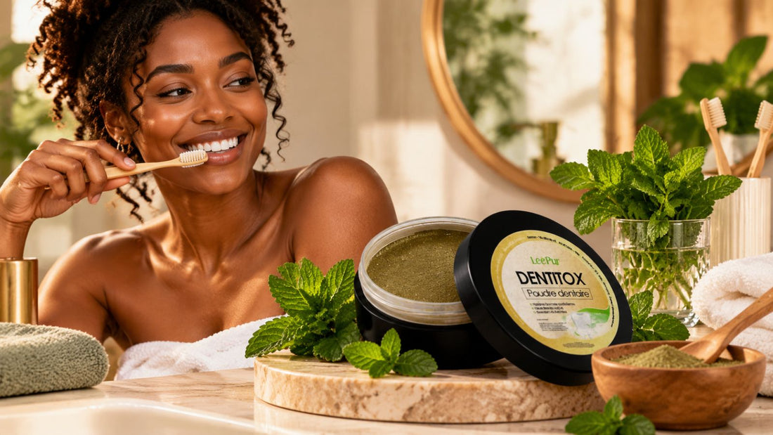 Dentitox LEOPUR dentifrice active blanchissant dans une routine beauté et hygiène buccale quotidienne